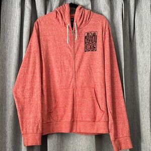 Obey Heather Orange-Red Zip Up Hooded Sweater with Graphic